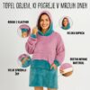 Hoodie odeja z nogavicami MIAU - modro/roza - slika 2
