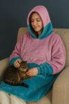 Hoodie odeja z nogavicami MIAU - modro/roza - slika 3