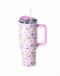 Termovka Miau - s slamico, 1200 ml, flower pink