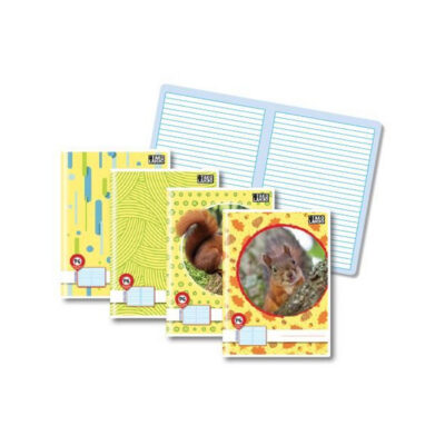 Set of four colorful notebooks with animal photos on the covers and a blue lined notepad in the background.